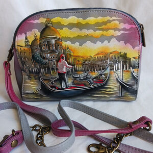 Anuschka Leather Twin-Top Crossbody Bag W/ Strap-Evening in Venice Purse